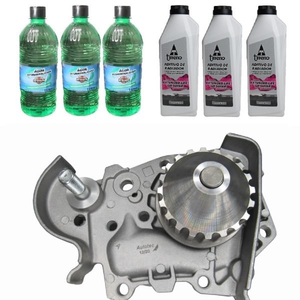 Kit Bomba Água Mot Renault  1.6 8v K7M + 3 Aditivo Rosa + 3 água Desmineralizada