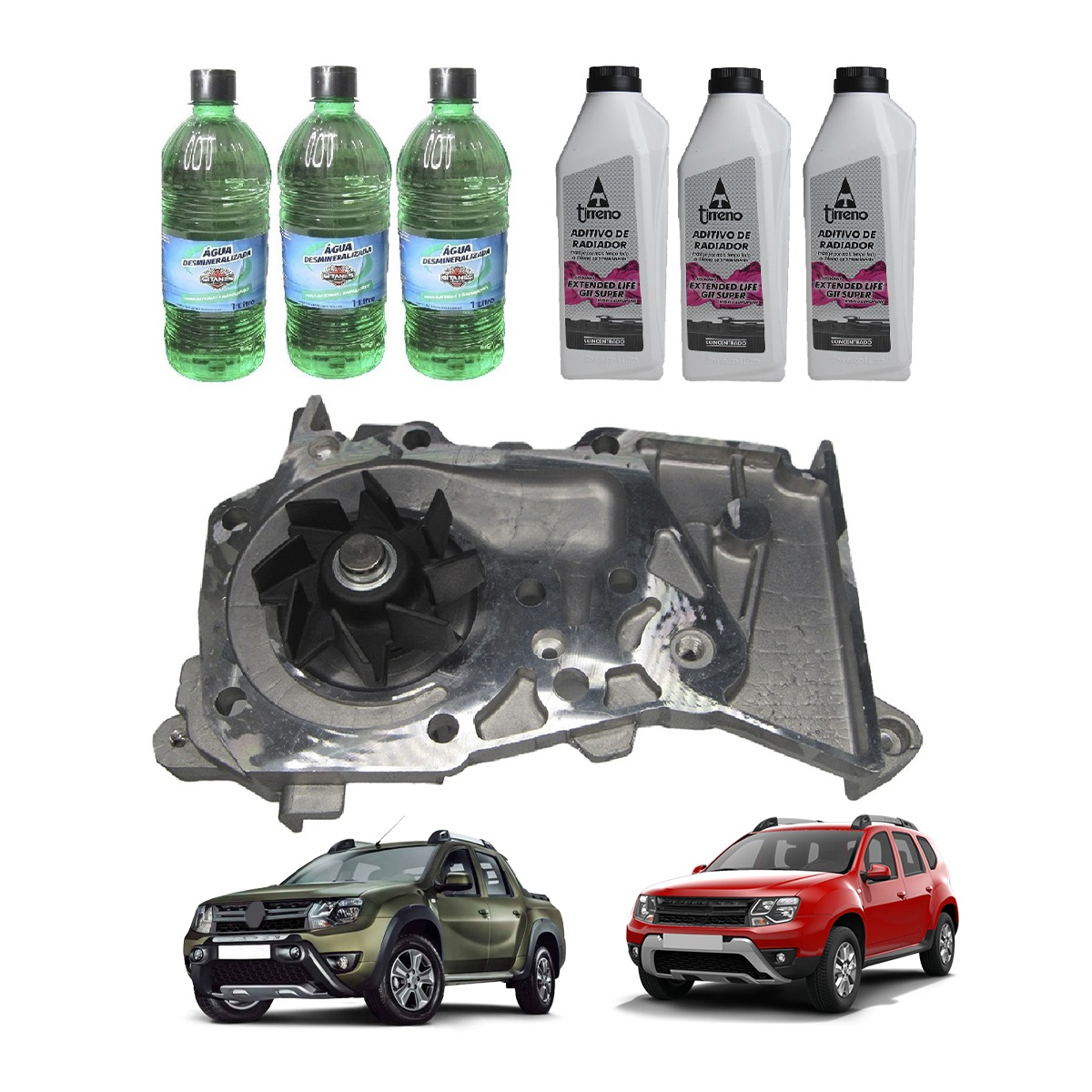 Kit Bomba Água Mot Renault 1.6 16v K4M + 3 Aditivo Rosa + 3 água Desmineralizada
