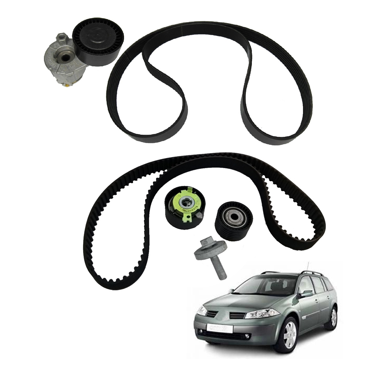 Kit Correia dentada + Kit correia de Acessórios Motor Renault Megane II 1.6 16v K4M Acima de 2006