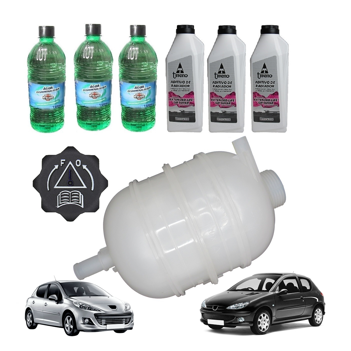 KIT VASO DE EXPANSAO 206/207/ HOG C/ TAMPA + 3 Aditivo Rosa + 3 água Desmineralizada