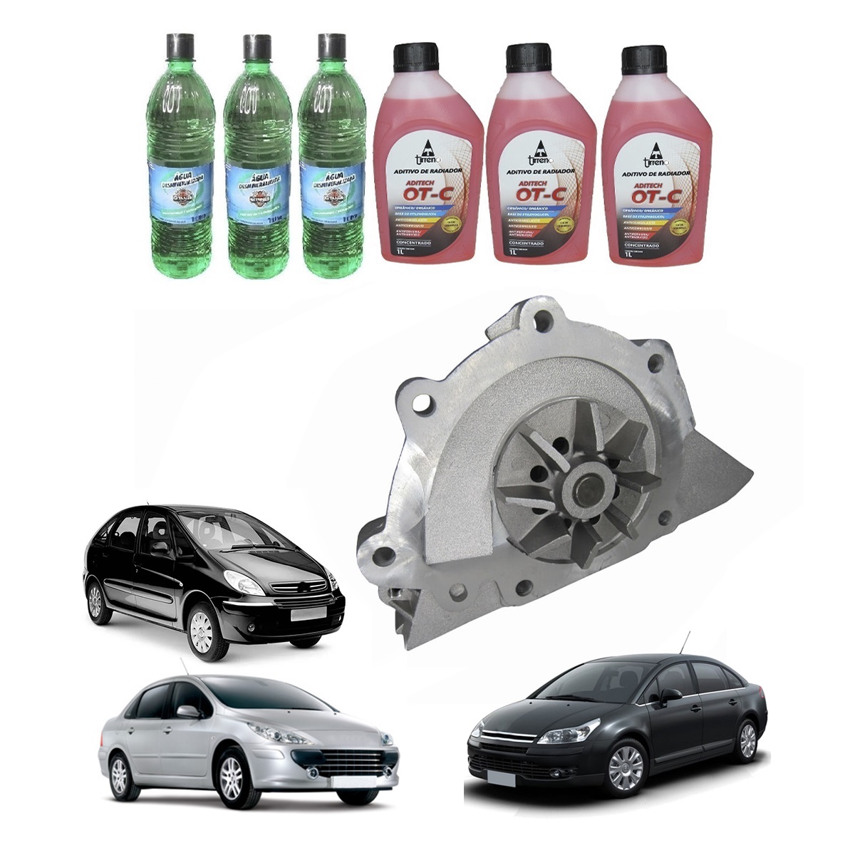 Kit Bomba Água Mot Peugeot 2.0 16v + 3 Aditivo Rosa + 3 água Desmineralizada