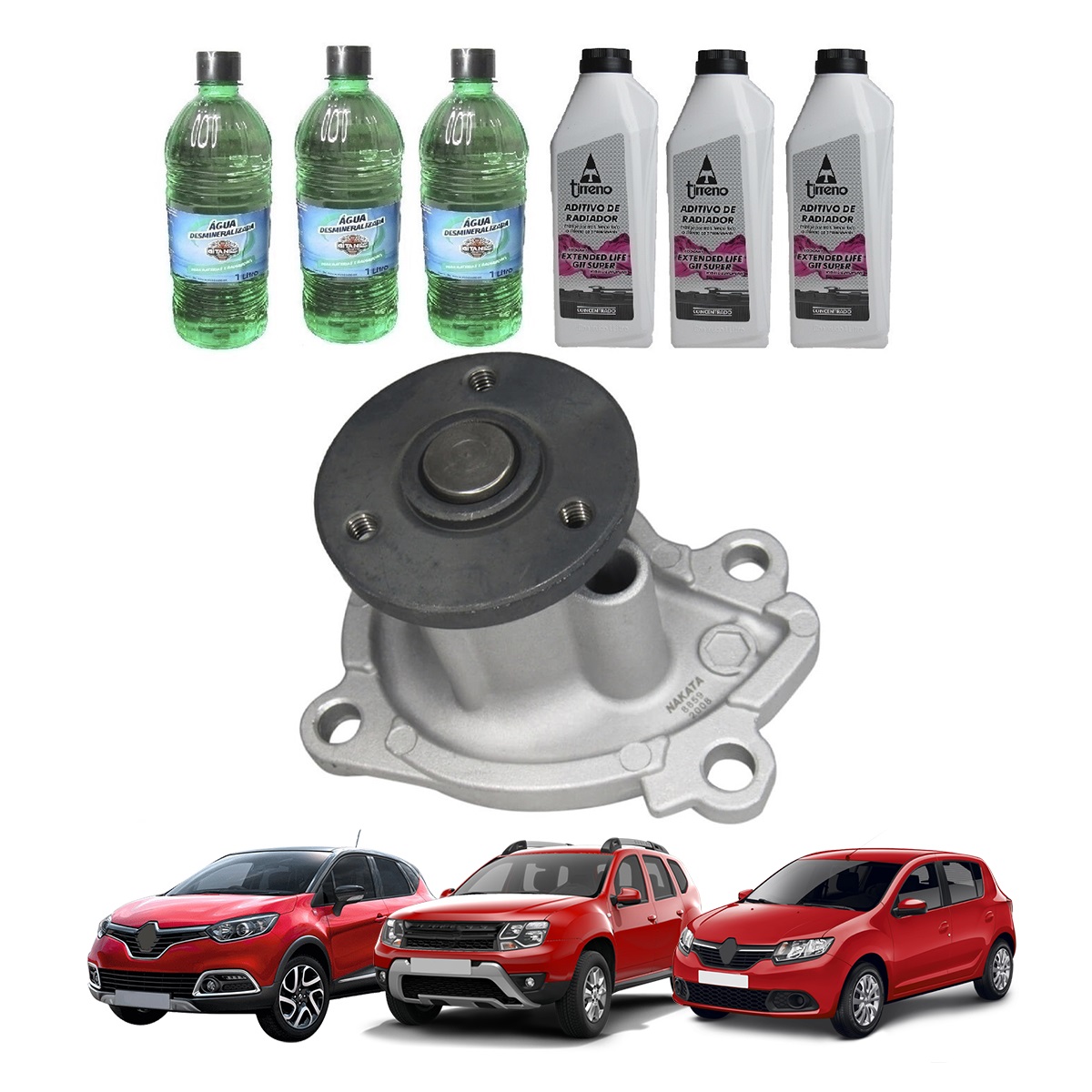 Kit Bomba Água Mot Renault 1.6 16v H4M + 3 Aditivo Rosa + 3 água Desmineralizada