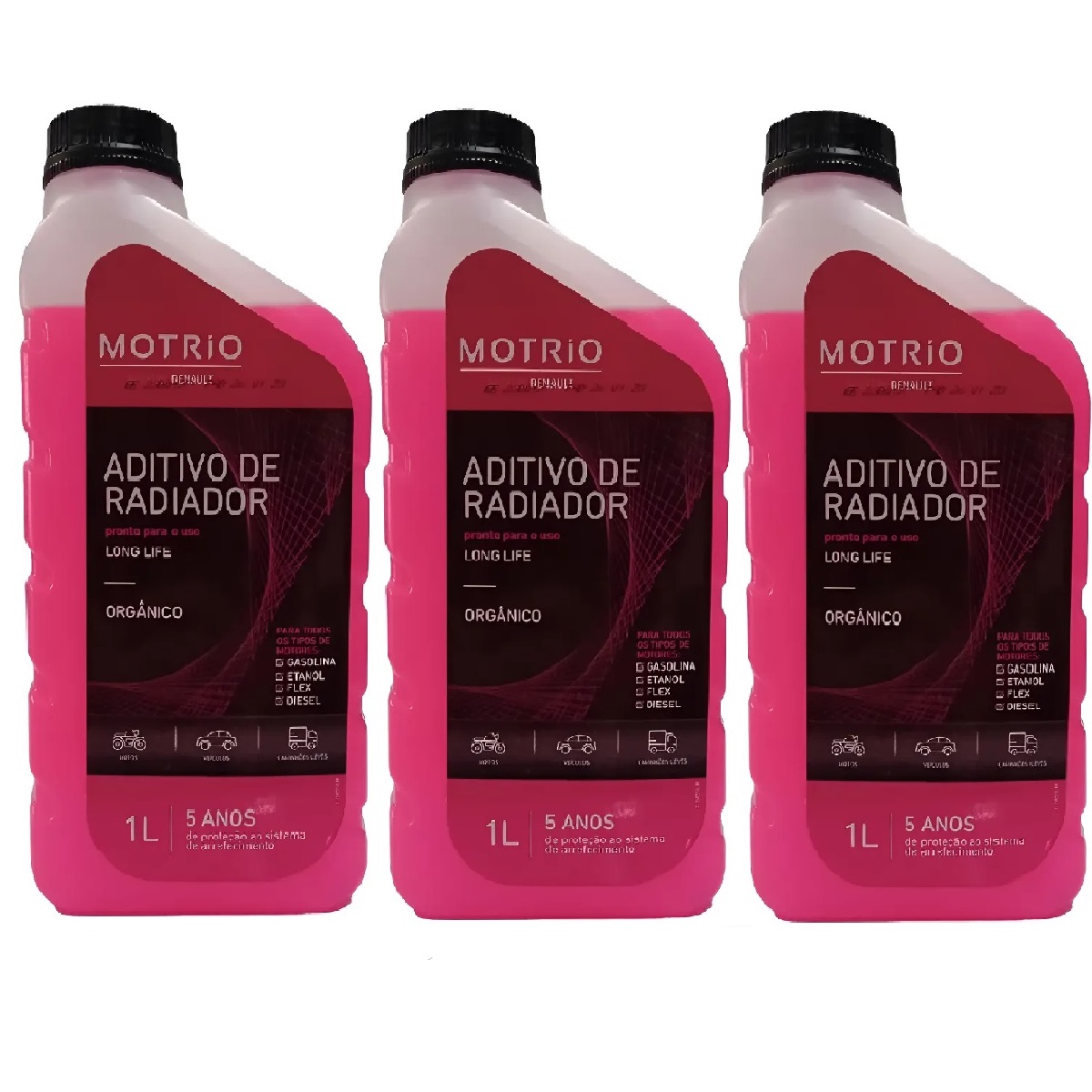 Kit 3 Aditivo Para Radiador Organico Pronto Uso Motrio 1L (ROSA)
