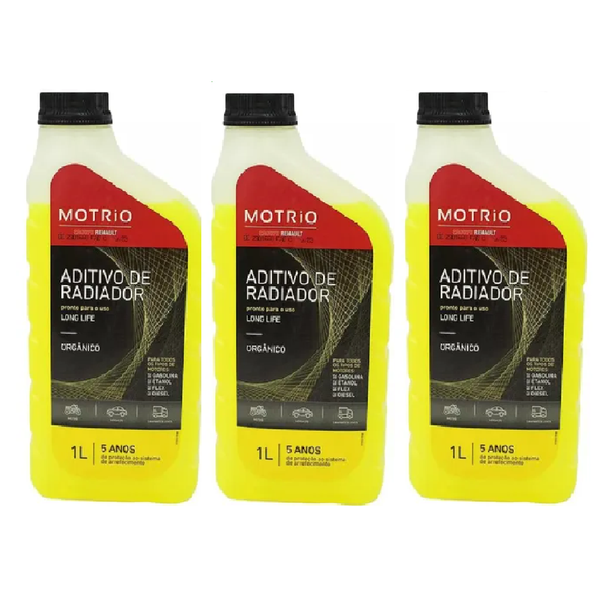 Kit 3 Aditivo Para Radiador Organico Pronto Uso Motrio 1L (Amarelo)