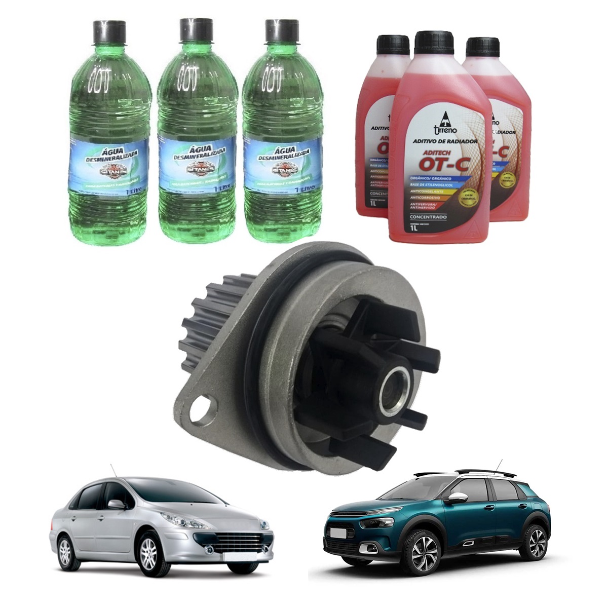 Kit Bomba Água Mot Peugeot  1.6 16v + 3 Aditivo Rosa + 3 água Desmineralizada