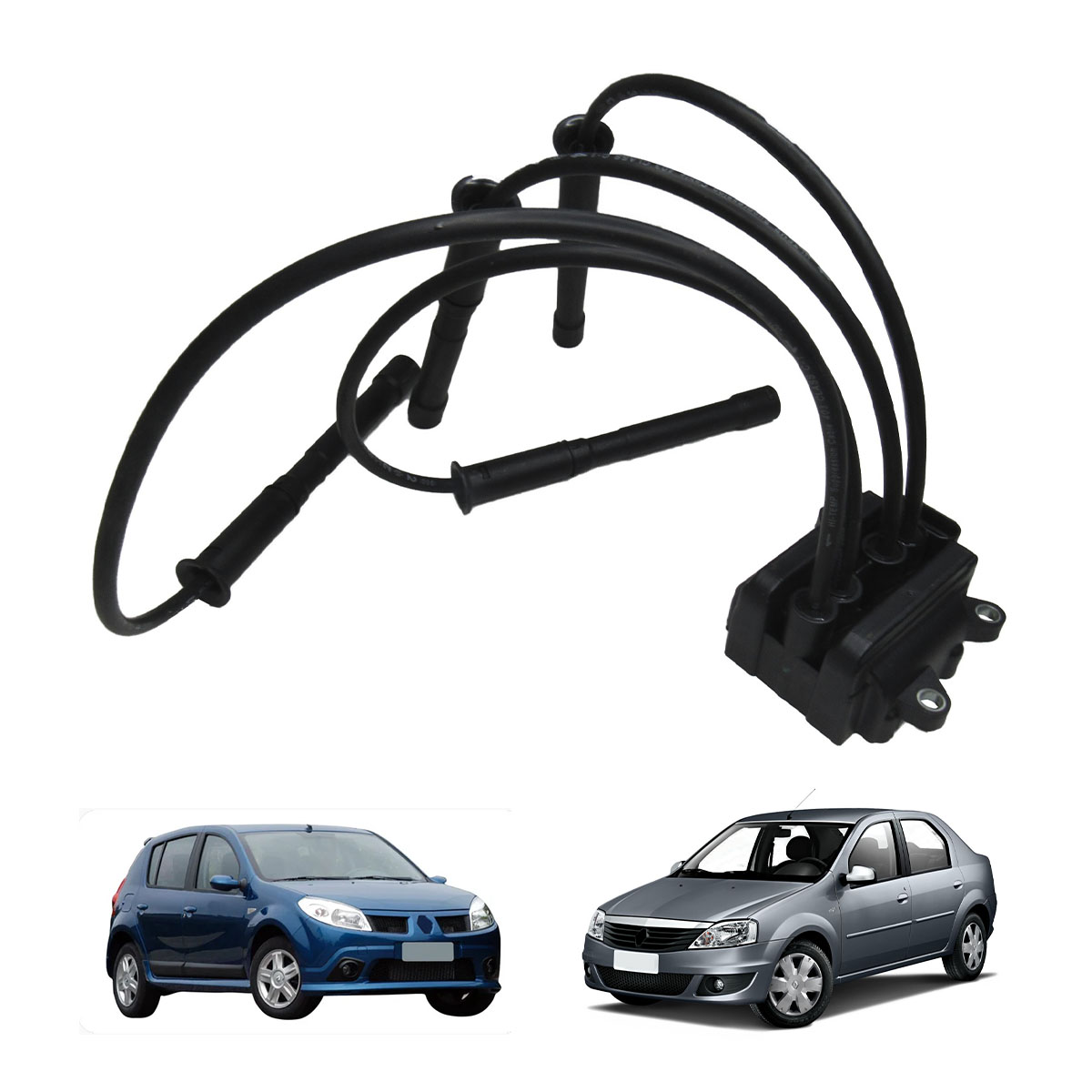 Bobina Ignicao C/ Cabos Mot. 1.0 16V D4D - Clio II / Logan / Sandero Hi Flex/Power