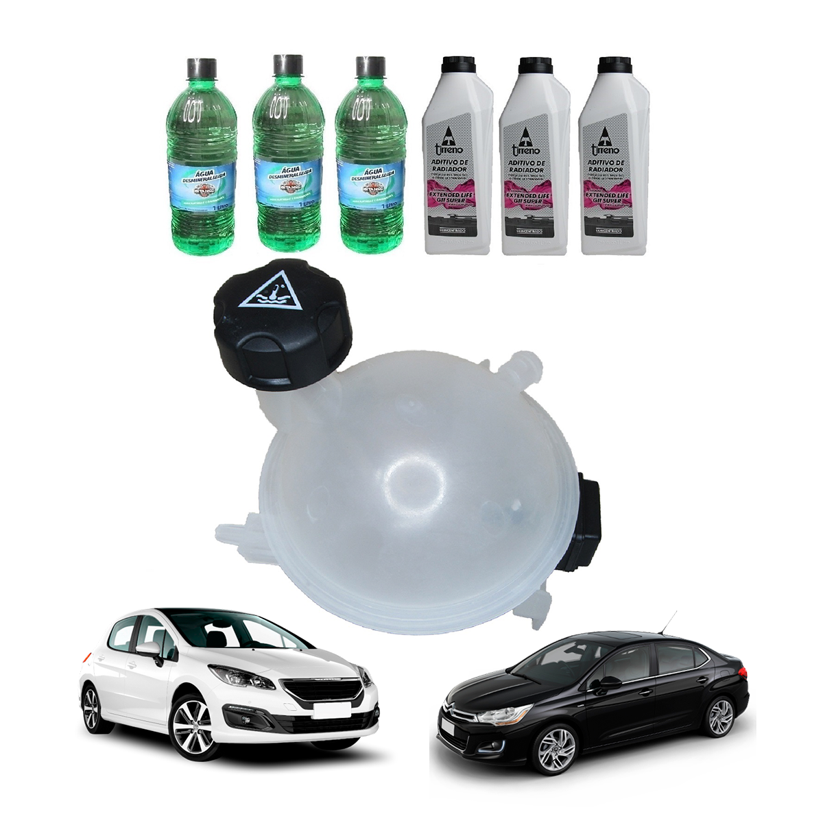 KIT VASO EXPANSAO 308/408/3008/LOUNGE/DS4/DS5 THP + 3 Aditivo Rosa + 3 água Desmineralizada