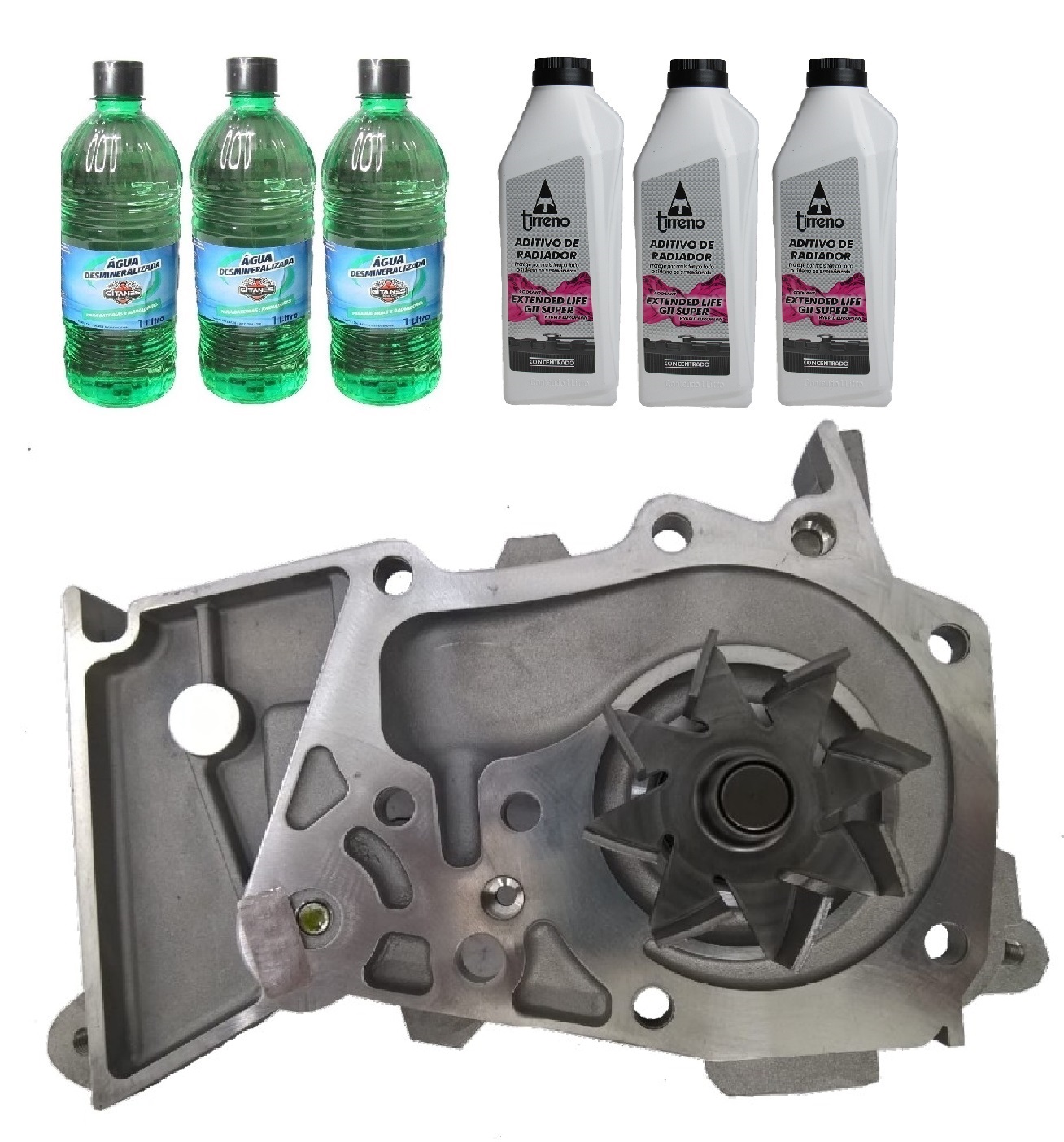 Kit Bomba Água Mot Renault  1.6 8v K7M (2012...) + 3 Aditivo Rosa + 3 água Desmineralizada